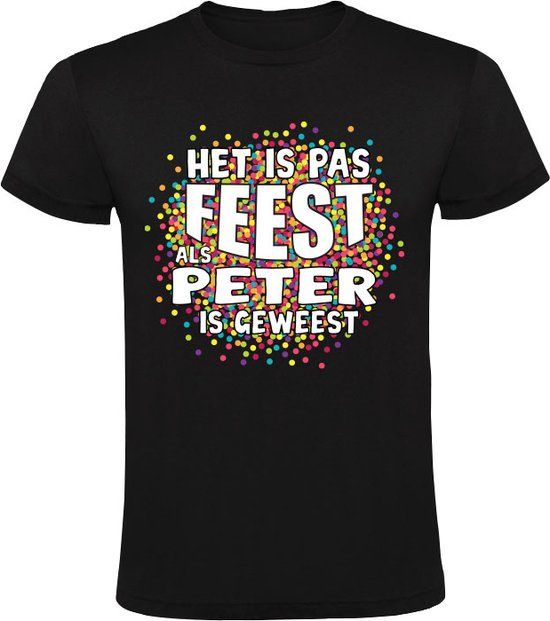 Sol's Het is pas feest als Peter is geweest Heren T-shirt - Zwart - Maat S