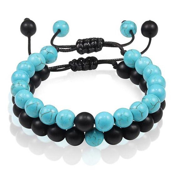 Memphis Accessories Kralen armbanden set Verstelbaar Matte Agaat Turkoois