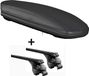 VDP Boîte de toit noir mat VDP-MAA 460M Coffre de toit 460 litres verrouillable + barres de toit porte-bagages de toit pour galerie de toit en set compatible avec Seat Altea XL à partir de 2006 jusqu'à