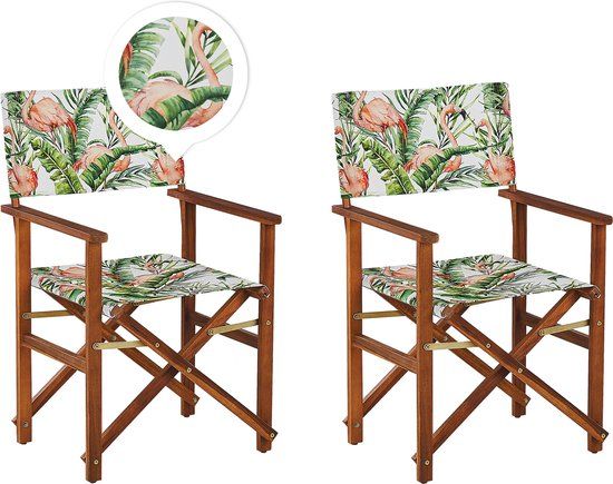 CINE - Set of 2 Garden Chairs - Dark Wood/Pink/Flamingo - Polyester - Folding