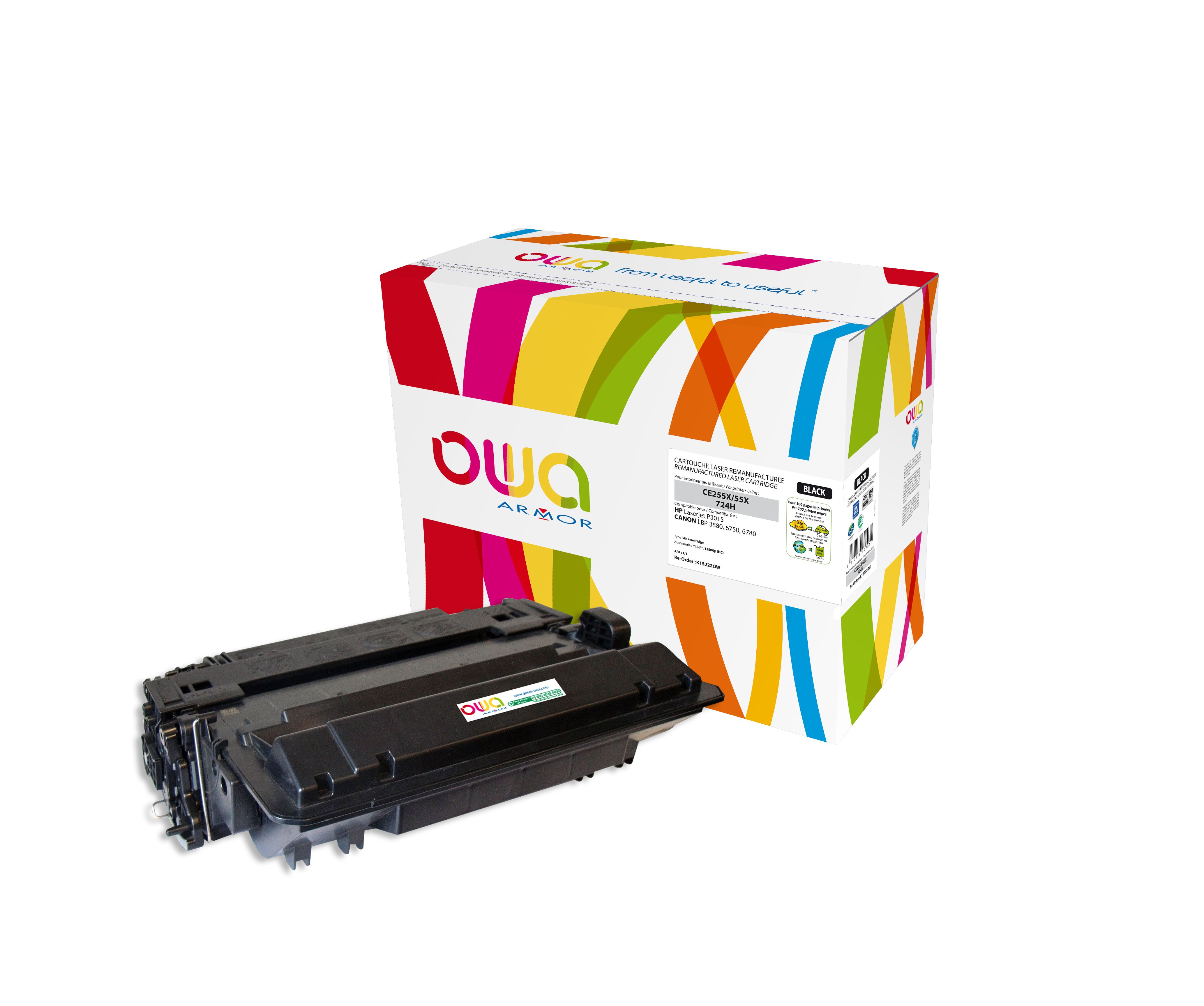 Armor K15222OW Toner Cartridge - Black - 12000 Pages - Compatible with HP & Canon Printers