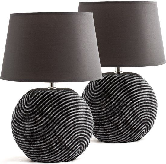 BRUBAKER Zen Garden - Set of 2 Table Lamps - Anthracite Grey - Ceramic Base - 38cm