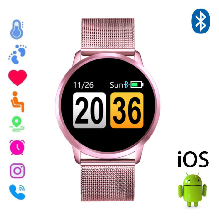 Stuff Certified Q8 Smartband Sport Smartwatch Smartphone Horloge OLED iOS Android Roze Metaal