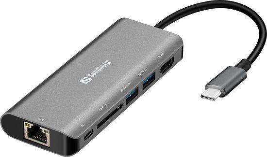 Sandberg USB-C Dock HDMI+LAN+SD+USB - 61W - Wit