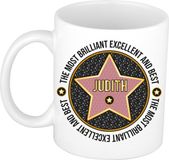 Bellatio Decorations Naam mok Judith - wit - Most Brilliant - keramiek - 300 ml - collega beker - cadeau