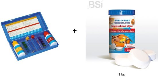 Bsi Zwembad chloor kit: Test kit + langwerkend chloor 1kg tabletten