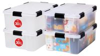 Iris Ohyama luchtdichte opbergboxen van kunststof met deksel, 30 liter, set van 4, transparant, met een hermetische en waterdichte sluiting, stevige kliksluitingen, stapelbaar, beschermt tegen stof, BPA-vrij, AT-LS