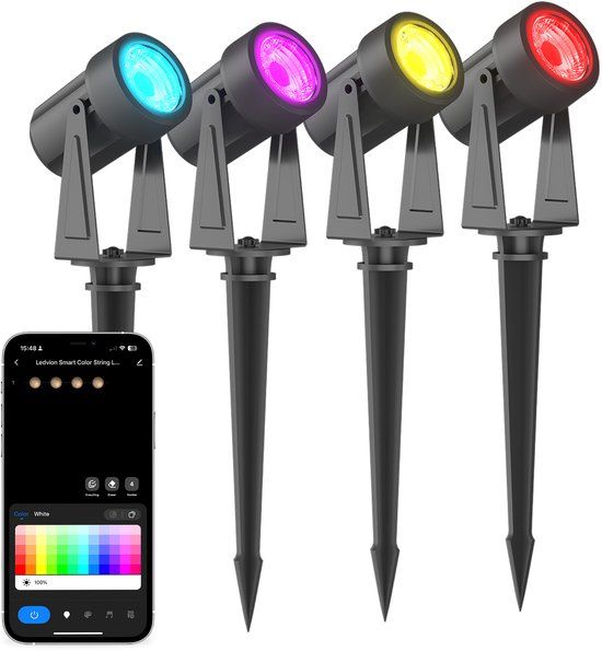 Ledvion - LED Prikspot Set, 7M + 3M Aansluitsnoer, Incl. 4 Smart LED Lampen, RGBIC, 24W, 2700K-6500K