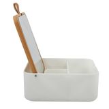 Spirella Alais Make-upspiegel, make-upspiegel met opbergruimte voor make-up, cosmetica, tafelspiegel van bamboe, wit-natuur