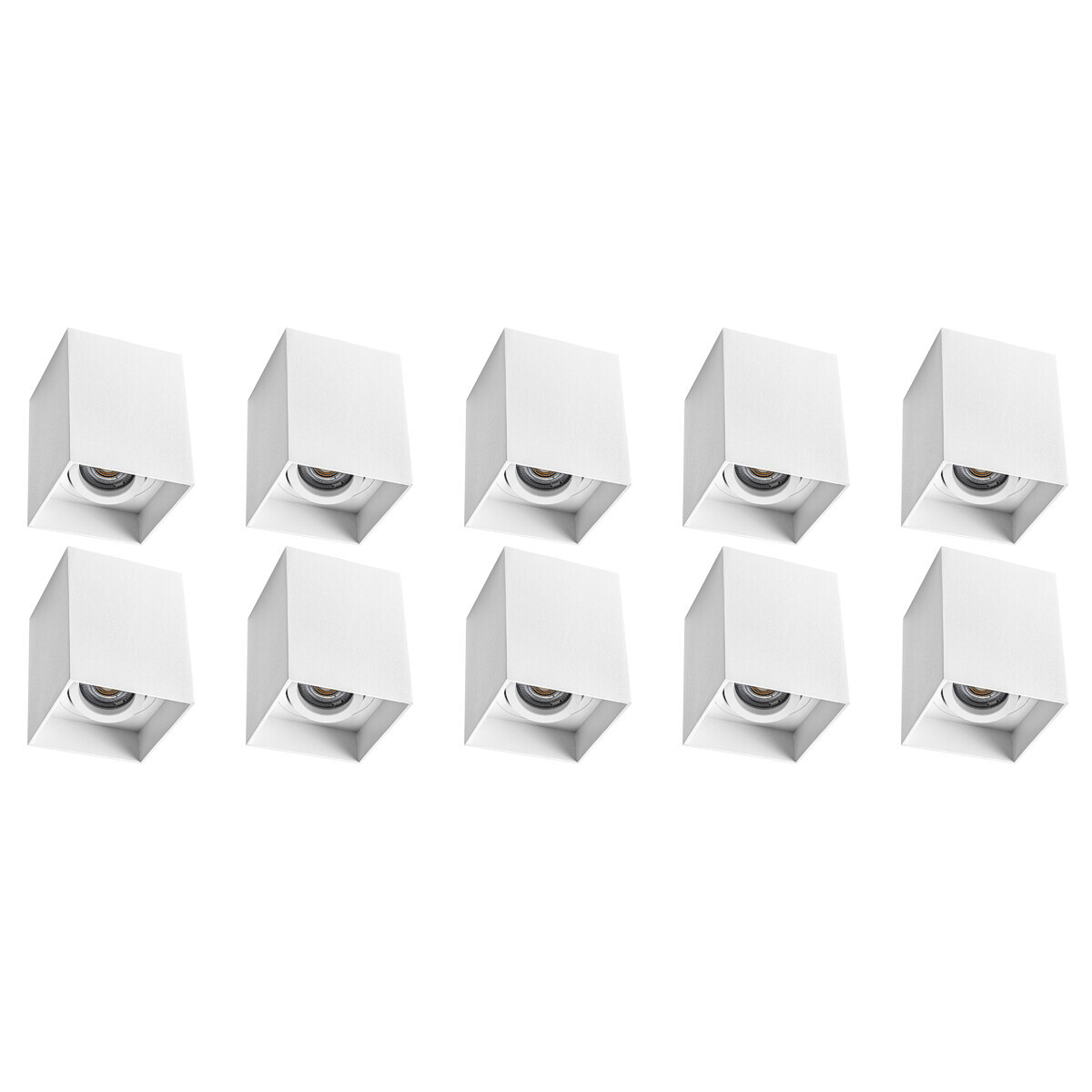 BES LED Opbouwspot 10 Pack - Pragmi Luxina Pro - GU10 Fitting - Opbouw Vierkant - Mat Wit - Aluminium - Verdiept - Kantelbaar - 90mm