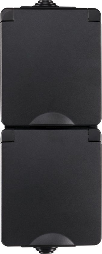 Opbouw wandcontactdoos 2-voudig verticaal IP55 - Zwart | ION Industries