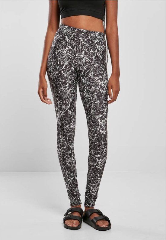 Urban Classics Soft AOP blackpaint Legging - Women - 4XL - Black/White Print