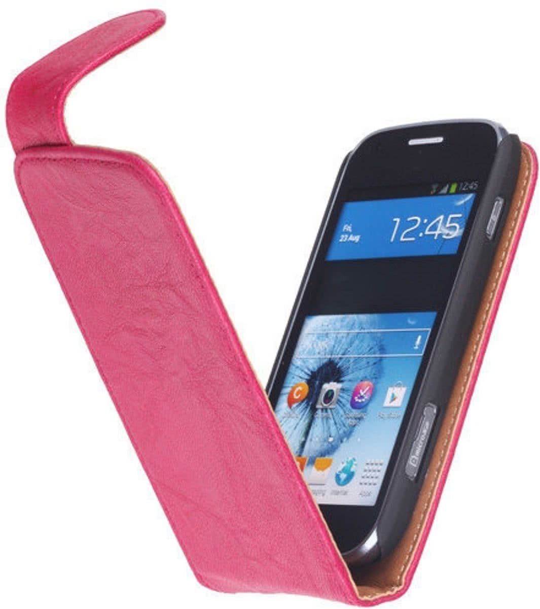 Best Cases Polar Echt Lederen Fuchsia Samsung Galaxy S4 Mini Flipcase Hoesje