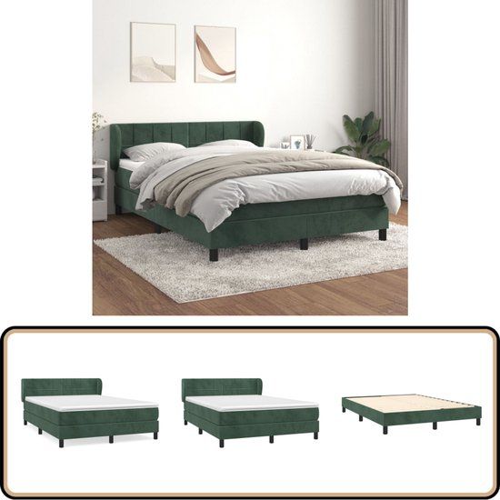 vidaXL Boxspring met matras fluweel donkergroen 140x200 cm