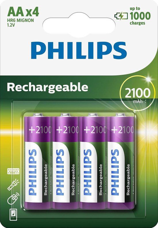 Philips AA Oplaadbare Batterijen 2100 mAh - 4 stuks
