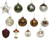 Decoris Kerstballen mix glas 12 stuks natuur