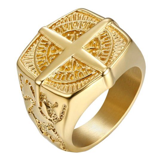 Mendes Zegelring Edelstaal Goudkleurig Kompas Navigator-17mm