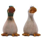 Set van 2 decoratieve figuren van aardewerk - Decoratieve eend - Voor de tuin - Van aardewerk in bruine tint - Afmetingen tuinfiguur 9 x 10 x 15 cm (l x b x h)