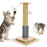 Poteau griffoir 3-en-1 pour chats - Poteau griffoir et planche griffoir - Corde en sisal - Balles suspendues - Cadre en bois - Type A