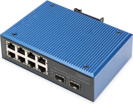Digitus DN-651147 netwerk-switch - Fast Ethernet PoE - Zwart/Blauw