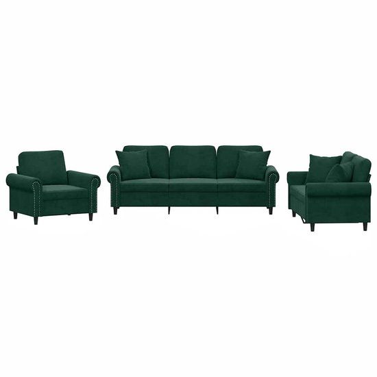 vidaXL 3-delige Loungeset met kussens fluweel donkergroen