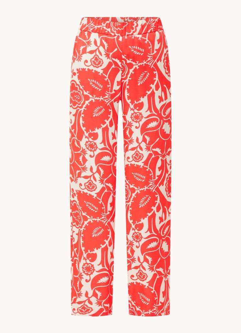 Rosner Rosner May mid waist wide fit broek van satijn met bloemenprint