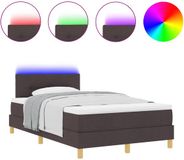 vidaXL LED Box Spring Bed with Headboard, Dark Brown, 120 x 190 cm, Fabric