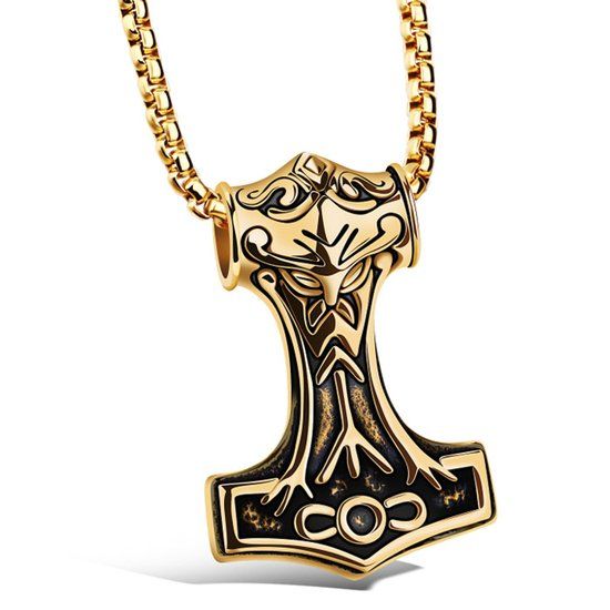 Mendes Steel Heren ketting Viking Hammer Of Thor kettinghanger Goudkleurig