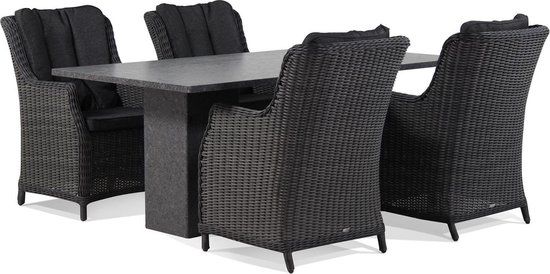Garden Collections Buckingham/Graniet 180 cm dining tuinset 5-delig Zwart Wicker 4 personen