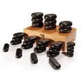 Master Massage Hot Stone hete massage stenen in decoratieve bamboe kist 28 stuks
