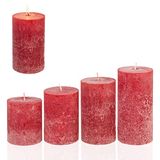 Candelo 4-delige set rustieke kaarsen Ambiente Kerst – adventskranskaars rustiek – rood / red – 8/10/12/14 cm – rode stompkaars advent kerstkaars