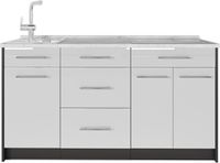 Vicco Keukenblok Fame-Line, Wit Hoogglans, 150 cm, WB Marmer