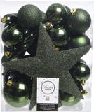 Decoris Kerstballenset - 33 stuks - Kunststof - Groen - 6 cm