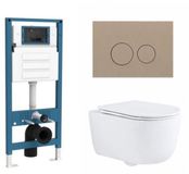 QeramiQ Dely Swirl Toiletset - inbouwreservoir Qeramiq Flush - slim zitting - kunststof taupe bedieningsplaat - ronde knoppen - glans wit