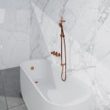 Fortifura Nebbio Badcombinatie-set - thermostaatkraan - glijstang met geïntegreerde wandaansluitbocht - metalen doucheslang - ronde handdouche - badvulcombinatie - PVD - geborsteld koper