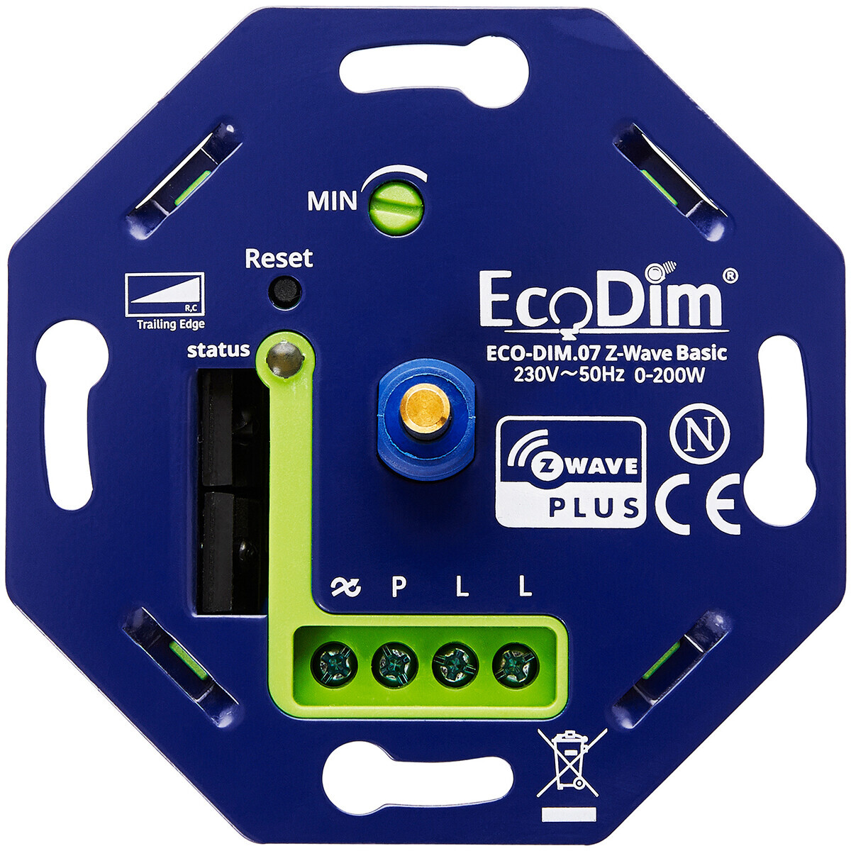 EcoDim Z-Wave dimmer inbouw 0-200W | Fase afsnijding (RC) | DIM.07