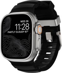 Nomad Rocky Point Bracelet de montre / Quincaillerie naturelle 45/46/49mm – Fabriqué en fluoroélastomère FKM durable – Résistant à l'eau et rainures de ventilation – Compatible avec tous les modèles Apple Watch - Noir