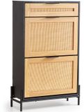 VEVOR Rotan schoenenkast, smalle schoenenopbergorganizer met 2 flip-rotanladen en 1 schuiflade, metalen poten, slanke schoenenkast, ideaal voor entree, kast, hal, zwart