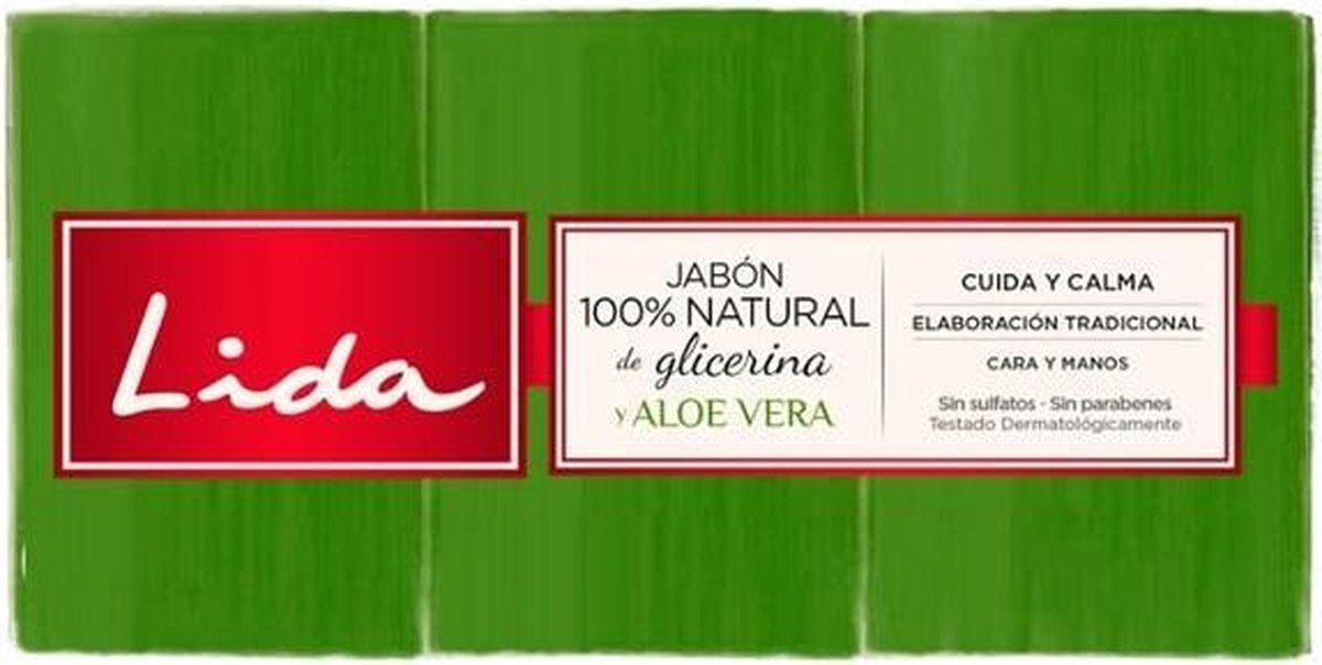 Indasec Lida Jabon 100% Natural Glicerina Y Aloe Vera Lote 3 Pz