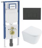 Geberit QeramiQ Dely Toiletset - 36.3x51.7cm - diepspoel - rimless - Geberit UP720 inbouwreservoir - softclose toilet zitting - 35mm - bedieningsplaat antraciet mat - rechthoekige knoppen - met Burda frame - glans wit