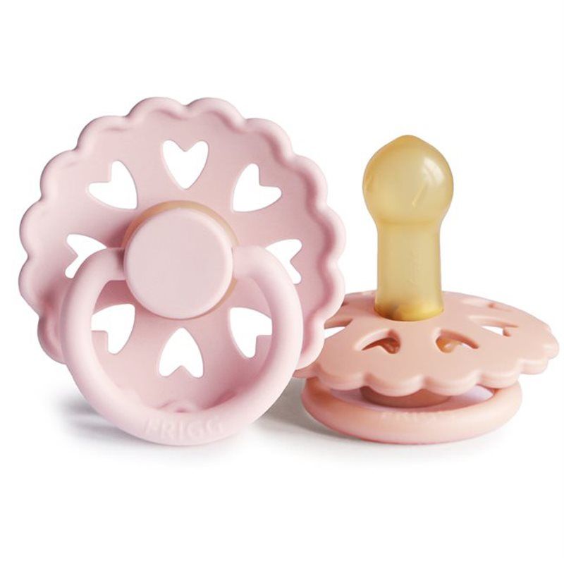 FRIGG Fairytale Latex Fopspeen 2-Pack | Natuurrubberen Fopspeen | BPA-vrij | Gemaakt in Denemarken | Symmetrische Kersvormige Tepel | (White Lilac/Pretty In Peach), Maat 2 (6-18 Maanden))