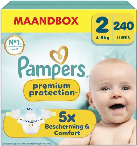 Pampers Premium Protection - Maat 2 (4-8 kg) - 240 luiers - Maandbox