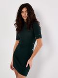 Apricot Ribbed Knit Button Embellished Mini Dress