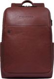 Piquadro Leren Vrije tijd rugzak Rugzak met laptopvak Black Square Backpack Wide Opening 14" 16,5L Tobacco Bruine
