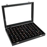 Siveit Ring vitrine organizer doos met transparant deksel, ringhouder vitrine voor winkel display sieraden show thuis, ring organizer voor sieraden ringen, studs oorbellen (100 sleuven, zwart)