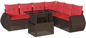 vidaXL salon de jardin 7 pièces avec coussins, polyrotin marron