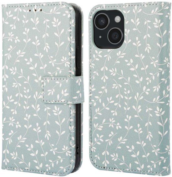 imoshion Design Bookcase voor de Apple iPhone 15 - Smoke Green Flowers