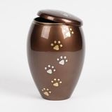 Urn Store Smulders Verhuur & Handelsonderneming B.V. Honden Urn Groot 2 liter Bruin met Goud- en Zilverkleurige Pootafdrukken