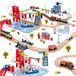 Ensemble de train en bois avec 117 pièces - Jouet en bois - Ensemble de rails extensible - Jouet pour tout-petits - Gare avec tunnel - Garage de police et héliport