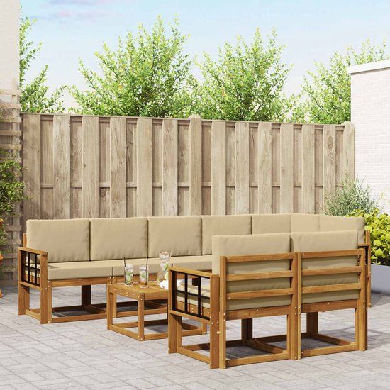 vidaXL - Hoek loungeset - Acacia hout - Natuurlijk en beige